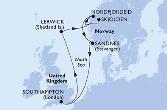 Southampton,Lerwick,Skjolden,Nordfjordeid,Sandnes,Southampton