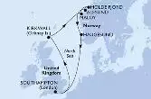 Southampton,Kirkwall,Maloy,Molde Fjord,Alesund,Haugesund,Southampton