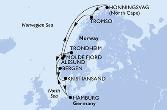 Hamburg,Alesund,Honningsvag,Tromso,Molde Fjord,Trondheim,Bergen,Kristiansand,Hamburg
