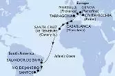 Civitavecchia,Genoa,Marseille,Tarragona,Casablanca,Santa Cruz de Tenerife,Salvador,Rio de Janeiro,Santos