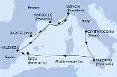 Civitavecchia,Palermo,Ibiza,Valencia,Marseille,Genoa,Marseille,Barcelona