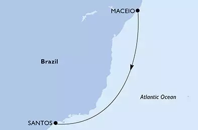 MSC VIRTUOSA - útvonalterv 3 éjszaka indulás Maceio Brazil kelt 23/12/2026 - Maceio,Santos