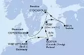 Warnemunde,Gdynia,Visby,Riga,Stockholm,Copenhagen