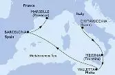 Civitavecchia,Messina,Valletta,Barcelona,Marseille