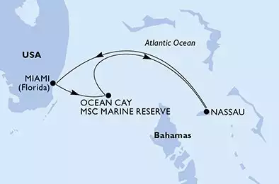 MSC SEASIDE - útvonalterv 4 éjszaka indulás Miami United States kelt 06/12/2027 - Miami,Ocean Cay,Nassau,Miami