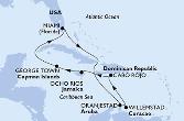 Miami,Oranjestad,Willemstad,Cabo Rojo,Ocho Rios,George Town,Miami
