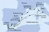 Marseille,Tarragona,Cadiz,Tangier,Malaga,Alicante,Civitavecchia,Genoa,Marseille