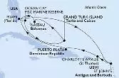 Miami,St John s,Charlotte Amalie,Puerto Plata,Miami,Ocean Cay,Grand Turk Island,Nassau,Miami
