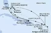 Miami,Puerto Plata,Ocean Cay,Nassau,Miami,Philipsburg,St John s,Charlotte Amalie,Amber Cove,Miami