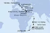 Venice-Marghera,Katakolon,Port Said,Suez Canal North,Suez Canal South,Safaga,Aqaba,Port Victoria,Port Louis,La Possession,Durban