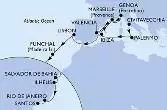 Civitavecchia,Palermo,Ibiza,Valencia,Marseille,Genoa,Marseille,Valencia,Lisbon,Funchal,Salvador,Ilheus,Rio de Janeiro,Santos