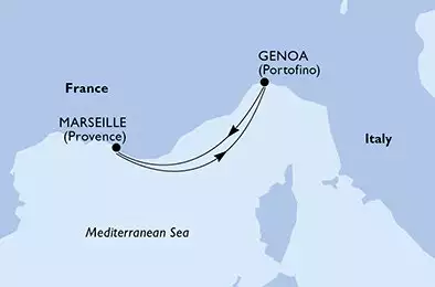 MSC MUSICA - útvonalterv 2 éjszaka indulás Marsella (Provenza) Francia kelt 05/11/2027 - Marseille,Genoa,Marseille