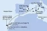 Barcelona,Ibiza,Cagliari,Civitavecchia,Las Palmas de G.Canaria,Arrecife de Lanzarote,Santa Cruz de Tenerife