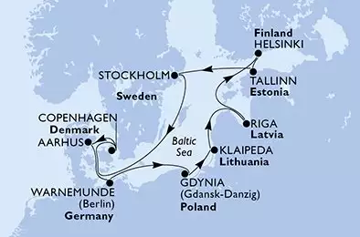 MSC MAGNIFICA - útvonalterv 11 éjszaka indulás Copenhagen Denmark kelt 22/09/2026 - Denmark,Germany,Poland,Lithuania,Latvia,Finland,Estonia,Sweden