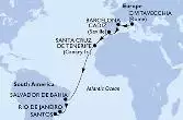 Civitavecchia,Barcelona,Cadiz,Santa Cruz de Tenerife,Salvador,Rio de Janeiro,Santos