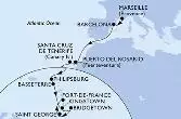 Marseille,Barcelona,Puerto del Rosario,Santa Cruz de Tenerife,Philipsburg,Basseterre,Kingstown,Bridgetown,Saint George,Fort de France