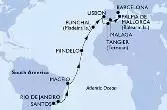 Santos,Rio de Janeiro,Maceio,Mindelo,Funchal,Lisbon,Tangier,Malaga,Palma de Mallorca,Barcelona