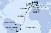 Santos,Rio de Janeiro,Maceio,Mindelo,Funchal,Lisbon,Tangier,Malaga,Palma de Mallorca,Barcelona,Marseille