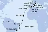 Rio de Janeiro,Maceio,Mindelo,Funchal,Lisbon,Tangier,Malaga,Palma de Mallorca,Barcelona,Marseille