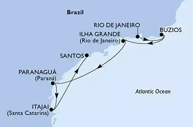 MSC MUSICA - útvonalterv 6 éjszaka indulás Rio de Janeiro Brazil kelt 09/03/2027 - Rio de Janeiro,Buzios,Ilha Grande,Paranagua,Itajai,Santos