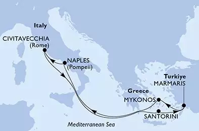 MSC DIVINA - útvonalterv 7 éjszaka indulás Civitavecchia Italie kelt 01/10/2027 - Italy,Greece,Turkiye