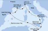 Barcelona,Marseille,Genoa,Naples,Messina,Valletta,Barcelona