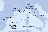 Barcelona,Marseille,Genoa,La Spezia,Civitavecchia,Palma de Mallorca,Barcelona