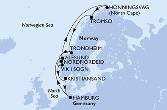 Hamburg,Alesund,Honningsvag,Tromso,Trondheim,Nordfjordeid,Vik i Sogn,Kristiansand,Hamburg
