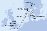 Southampton,Kristiansand,Aarhus,Copenhagen,Oslo,Southampton