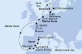 Kiel,Copenhagen,Amsterdam,Le Havre,Malaga,Alicante,Barcelona