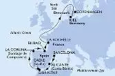 Barcelona,Alicante,Gibraltar,Cadiz,La Coruna,Bilbao,La Rochelle,Kiel,Copenhagen