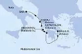 Piraeus,Katakolon,Cefalonia,Corfu,Bari