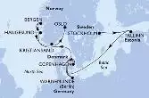 Stockholm,Tallinn,Copenhagen,Warnemunde,Haugesund,Bergen,Kristiansand,Oslo