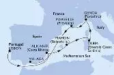 Lisbon,Alicante,Mahon,Olbia,Genoa,Marseille,Malaga