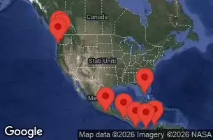 NORWEGIAN ENCORE - útvonalterv 22 éjszaka indulás MIAMI, FL kelt 11/04/2026 -  FLORIDA, CARTAGENA  COLOMBIA, PANAMA, COSTA RICA, GUATEMALA, MEXICO, CALIFORNIA, VICTORIA  BC  CANADA, WA