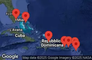 NORWEGIAN GETAWAY - útvonalterv 10 éjszaka indulás MIAMI, FL kelt 20/02/2026 -  FLORIDA, BAHAMAS, DOMINICAN REPUBLIC, VIRGIN ISLANDS, NETHERLAND ANTILLES, SAINT KITTS - NEVIS, PUERTO RICO